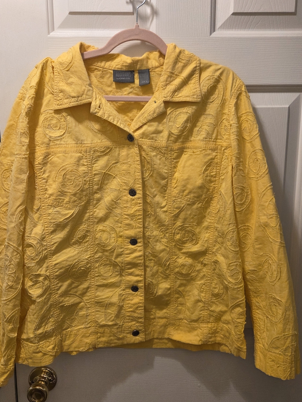 Chico's Bright Yellow Textured Button-Front Jacket